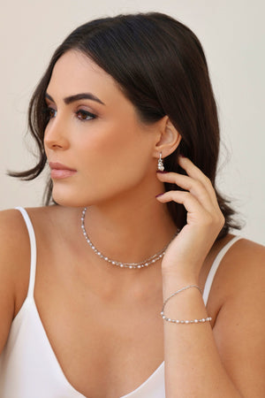 Pulseira Dupla Elos Pérolas Ródio Branco