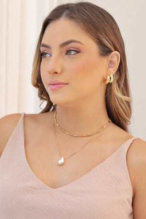 Gargantilha Veneziana Gota Pérola 1.8 cm Banhado a Ouro 18K - 45 cm