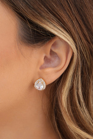 Brinco Gota Cravejado Cristal 1.5 cm Banhado a Ouro 18K