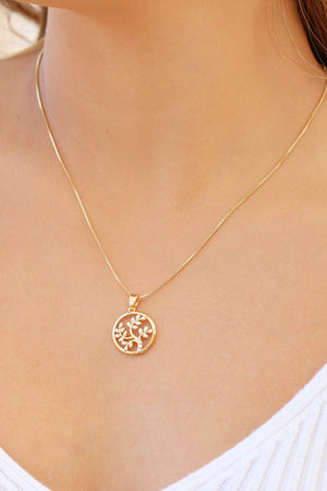 Gargantilha Veneziana Árvore da Vida Cravejada Cristal Banhado a Ouro 18K - 45 cm