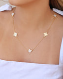 Gargantilha Elos Trevo Riscado e Madrepérola Banhado a Ouro 18K - 50 cm