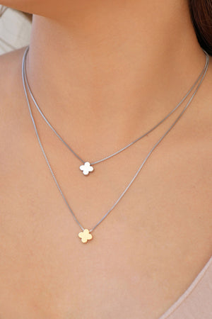 Gargantilha Dupla Trevo Mix de Banhos Ródio Branco