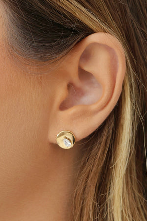 Brinco Redondo Gota Cristal 1.0 cm Banhado a Ouro 18K