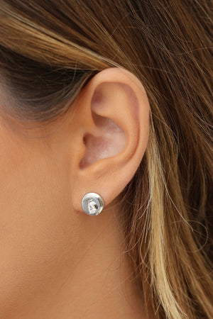 Brinco Redondo Gota Cristal 1.0 cm Ródio Branco