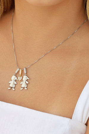 Gargantilha Filho Meninos Mix de Banhos Coração Cristal Ródio Branco - 45 cm