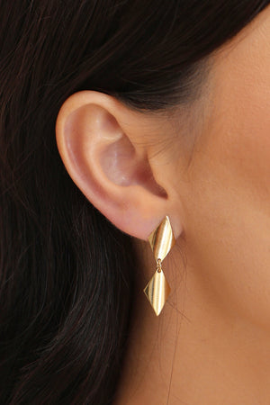 Brinco Losango Duplo Liso 3.5 cm Banhado a Ouro 18K