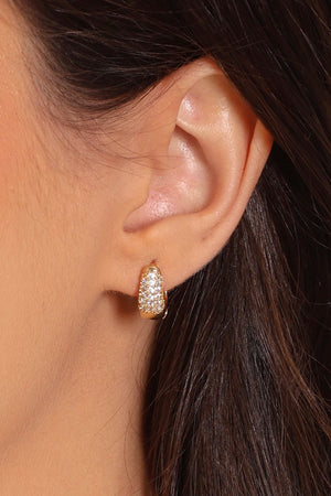 Brinco Argola Click em U Cravejada Cristal 1.3 cm Banhado a Ouro 18K