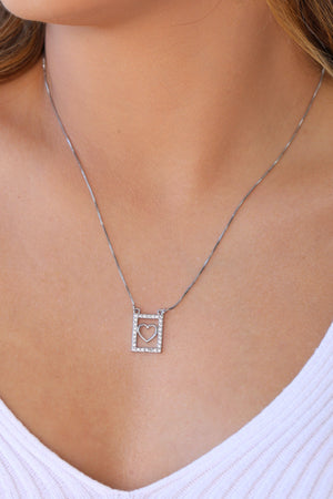 Escapulário Coração Cruz Cravejado Cristal Ródio Branco