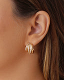 Brinco Argola Filetes Lisos e Cravejados Cristal 1.9 cm Banhado a Ouro 18K