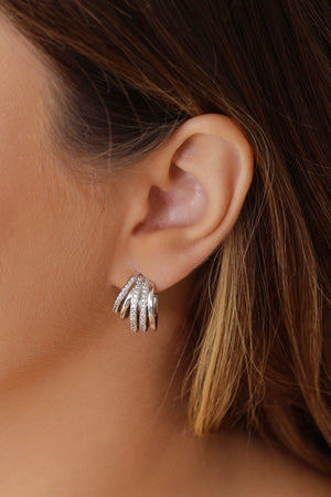 Brinco Argola Filetes Lisos e Cravejados Cristal 1.9 cm Ródio Branco