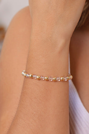 Pulseira Bolas Lisas e Cristais Banhado a Ouro 18K