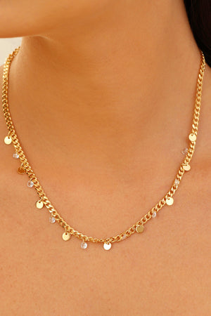 Gargantilha Plaquinhas Pontos de Luz Cristal Banhado a Ouro 18K - 45 cm