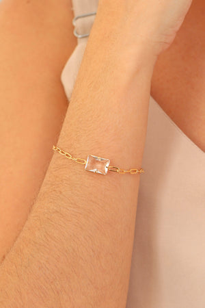 Pulseira Elos Retangulo Cristal Banhado a Ouro 18K