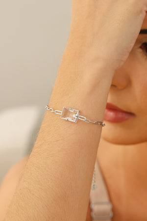 Pulseira Elos Retangulo Cristal Ródio Branco