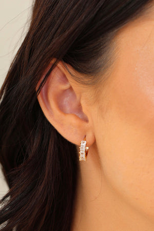 Brinco Argola Click Quadrados Cristal 1.5 cm Banhado a Ouro 18K