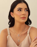 Gargantilha Dupla Cruz Coração Cravejado Cristal Ródio Branco