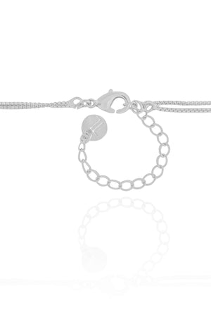 Gargantilha Dupla Cruz Coração Cravejado Cristal Ródio Branco