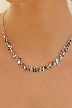 Gargantilha Elos Folhas Lisas Ródio Branco - 40 cm