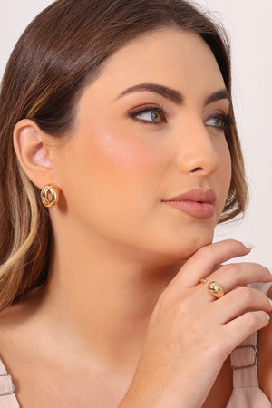 Anel Ajustável Gota Lisa Tamanho G Banhado a Ouro 18K