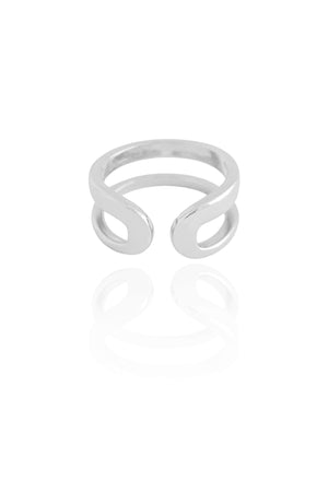 Anel Ajustável Filetes Lisos Tamanho P Ródio Branco