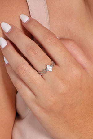 Anel Flor Cravejada Cristal Tamanho 22 Ródio Branco