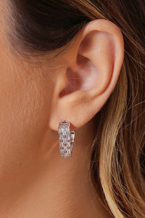 Brinco Argola Quadrada Baguetes Cristal 1.8 cm Ródio Branco