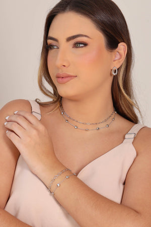 Pulseira Elos Bolas Achatadas Ródio Branco