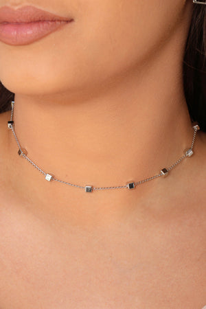 Choker Elos Quadrados Lisos Ródio Branco