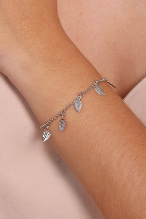 Pulseira Elos Folhas Ródio Branco