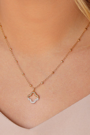 Gargantilha Elos Bolinhas Flor Cravejada Cristal Banhado a Ouro 18K - 45 cm