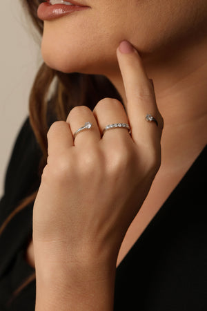 Anel Ajustável Três Dedos Cravejado Cristal Tamanho Único Ródio Branco