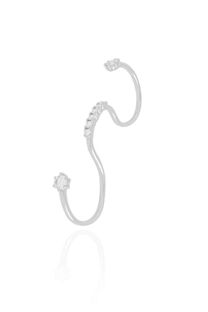 Anel Ajustável Três Dedos Cravejado Cristal Tamanho Único Ródio Branco