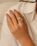 Anel Ajustável Redondo Liso e Espiral Tamanho M Ródio Branco