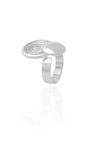 Anel Ajustável Redondo Liso e Espiral Tamanho M Ródio Branco