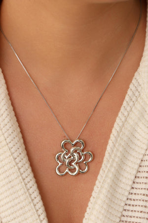 Gargantilha Veneziana Flor Entrelaçada Ródio Branco - 45 cm