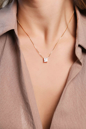 Gargantilha Veneziana Retângulo Cristal Banhado a Ouro 18K - 45 cm