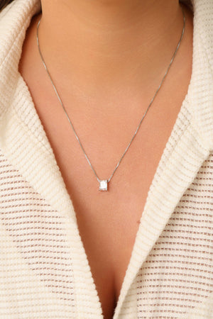 Gargantilha Veneziana Retângulo Cristal Ródio Branco - 45 cm