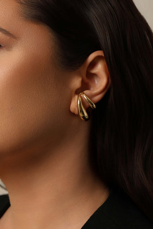 Ear Hook Dois Filetes Lisos Banhado a Ouro 18K