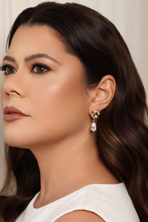 Brinco Orgânico Gota Cristal 3.2 cm Banhado a Ouro 18K