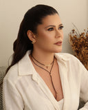 Gargantilha Dupla Fio Coreano Gravata Pingente Barroco Banhado a Ouro 18K - 31 cm