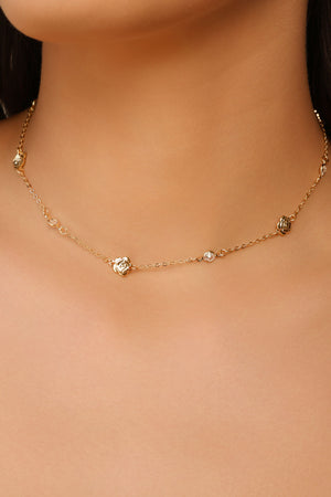 Choker Flores Pontos de Luz Cristal Banhado a Ouro 18K