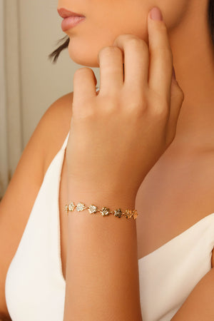 Pulseira Flores Lisas Banhado a Ouro 18K