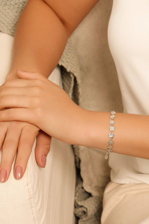 Pulseira Flores Lisas Ródio Branco