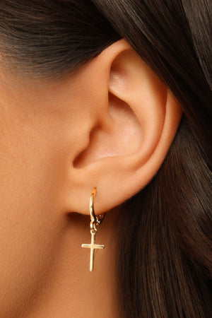 Brinco Argola Click Cruz 2.6 cm Banhado a Ouro 18K