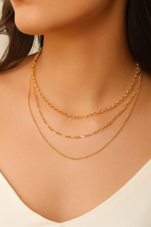 Gargantilha Tripla Elos Portugueses e Ovais Banhado a Ouro 18K