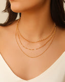 Gargantilha Tripla Elos Portugueses e Ovais Banhado a Ouro 18K