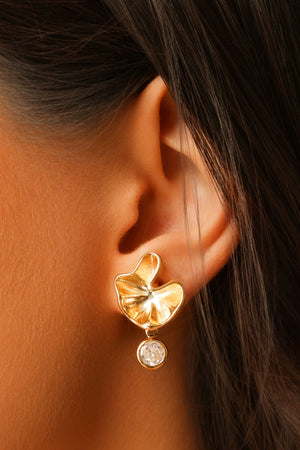 Brinco Orgânico Ponto de Luz Cristal  2.5 cm Banhado a Ouro 18K