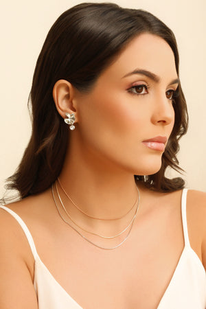 Brinco Orgânico Ponto de Luz Cristal  2.5 cm Ródio Branco