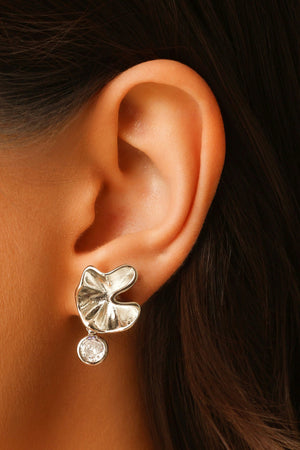 Brinco Orgânico Ponto de Luz Cristal  2.5 cm Ródio Branco