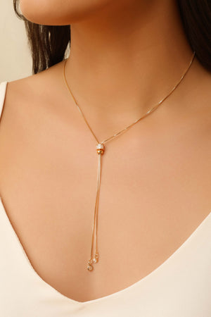 Gargantilha Gravata Baguetes Cristal Banhado a Ouro 18K